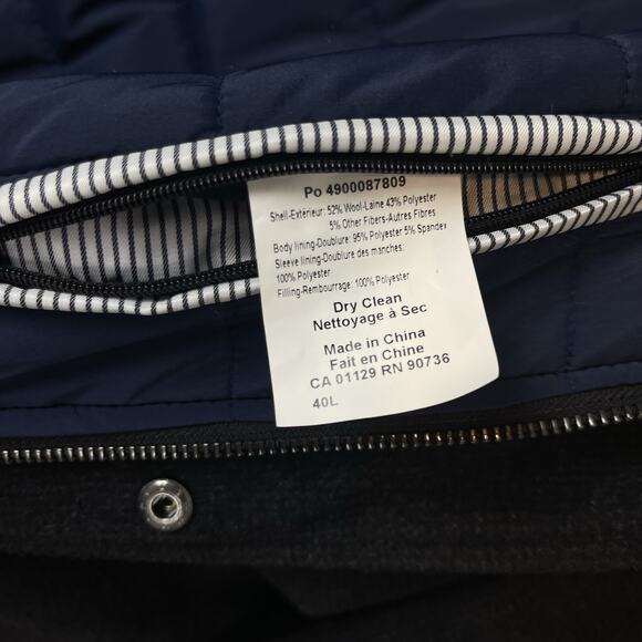 Tommy Hilfiger Men's 40L Wool Mix Overcoat Puffer Quilt Pilot Charcoal *no hood* - Picture 12 of 16